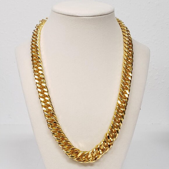 18k Gold Plated High Quality Cuban Style Wide Flat 12mm Necklace - Picture 6 of 6